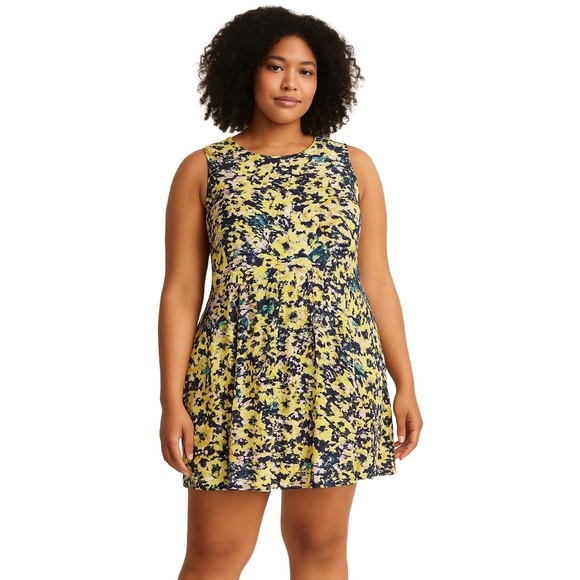 H&M Women’s Sleeveless Pleated Floral Dress Size 14 Multicolor Abstract Print - Picture 1 of 7